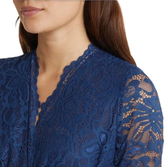 Kiyonna Maria Womens Navy Lace Evening Gown 3/4 Sleeve Scallop Full Length S - Picture 5 of 13